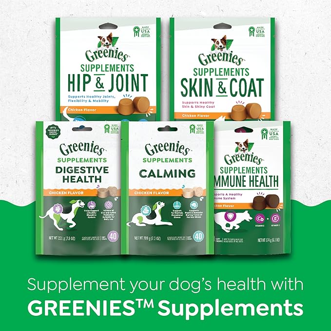 Greenies Supplements Calming Chews for Dogs Chicken Flavor, 40 Count Soft Chews Dog Calming Supplements, 7.3 oz. Container