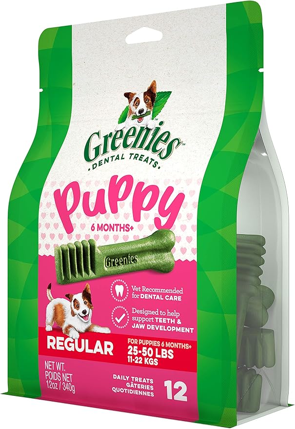 Greenies Puppy 6+ Months Regular Natural Dog Dental Care Dog Treats, 12 oz. Pack (12 Treats)