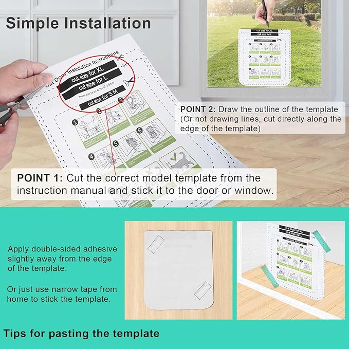 Thin Cat Door for Windows, Pet Doors and Sliding Door, Safety Pet Door with 4 Way Lock, Weatherproof Cat Flap for Thin Door and Wall(Medium, 6.7in x 6.3in Flap)