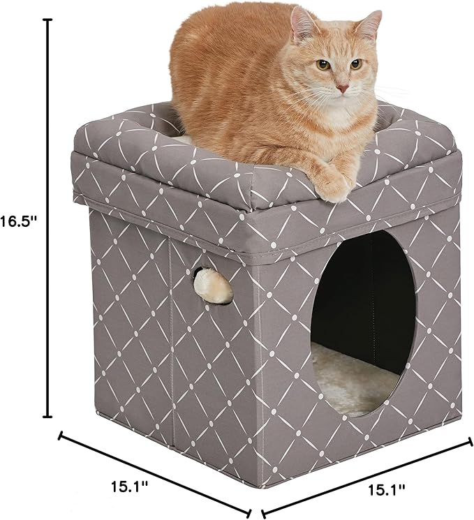 MidWest Homes for Pets Cat Cube - Cat House / Cat Condo in Fashionable Mushroom Diamond Print, 15.5L x 15.5W x 16.5H Inches