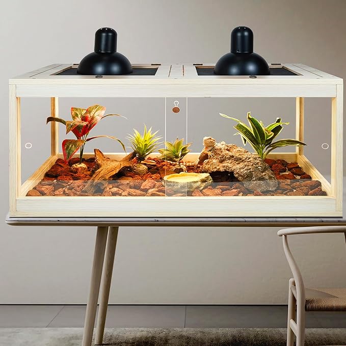 Reptile Terrarium Tank Maximum 78 Gallons, Lizard Tank Bearded Dragon Tank with Metal Mesh Roof Door, Snake Tank with Lock Design (Oak Color, 48"x20"x20" (78 Gallon))