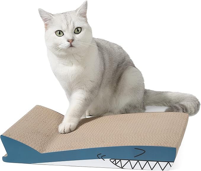 Conlun Cat Scratcher Cardboard Cat Scratch Pad with Premium Scratch Textures Design Durable Cat Scratching Pad Reversible Shark 15.7L x 9W x 2.6H