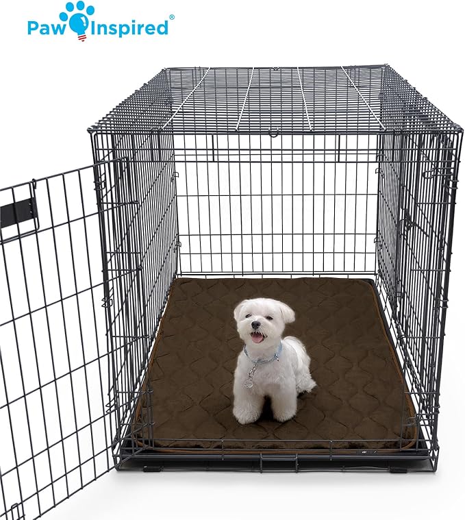 Paw Inspired Washable Padded Crate Mats for Dogs | 47” x 29” Pad, Fits 48-inch Kennels | Leakproof, Waterproof Bottom, Plush Pet Beds (Tan)