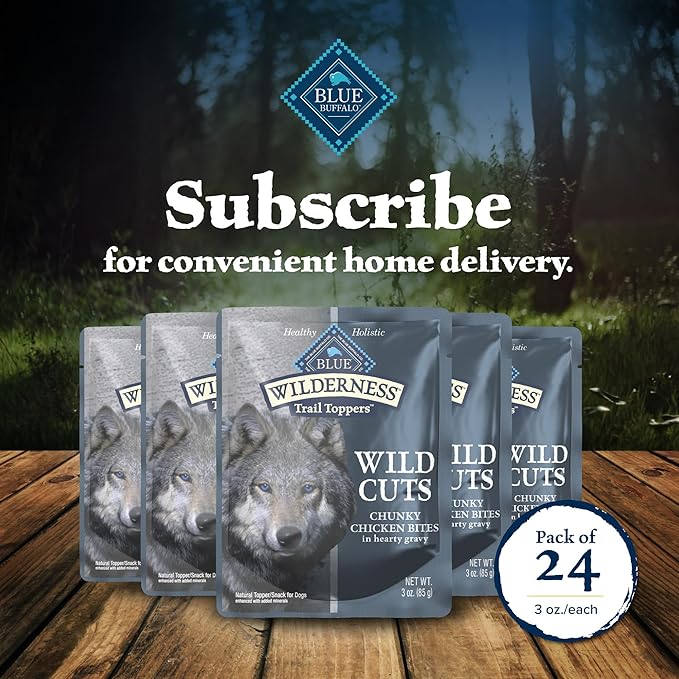 Blue Buffalo Wilderness Trail Toppers Wild Cuts Natural High-Protein Dog Wet Food, Chicken Bites in Hearty Gravy, 3-oz Pouch, 12 Count