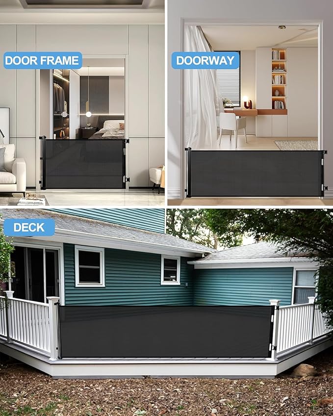 Retractable Baby Gate,Mesh Baby Extra Wide Gate,Extra Long Dog Gate,33" Tall,Large Extends up to 150" Wide,Child Safety Extra Large Gate for Doorways, Stairs, Indoor/Outdoor(Black,33"x150")
