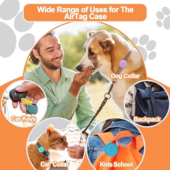 IPX8 Waterproof AirTag Dog Collar Holder, Hidden Air Tag Case for Cat Collar, Anti-Lost Silicone Cover for AirTag GPS Tracker Compatible with Pets Loop, Fits All Width Collars(Orange S)