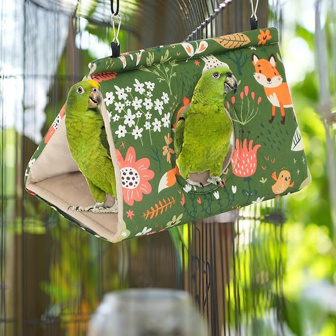 Rypet Winter Warm Bird Nest House - Hanging Hammock Velvet Shed Hut Cage Plush Fluffy Birds Hideaway Sleeping Bed Fuzzy for Parrot Parakeet Cockatiels Budgies Lovebird Small(Green)