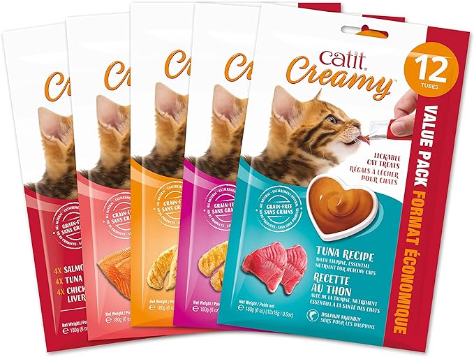 Catit Creamy Lickable Cat Treat, Healthy Cat Treat, Chicken & Shrimp, 12 Pack, 0.5 Ounce (Pack of 12)