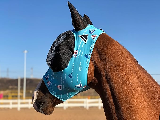 TGW RIDING Horse Fly Mask Super Comfort Horse Fly Mask Elasticity Fly Mask with Ears We Only Make Products That Horses Like (Sky Blue, M)