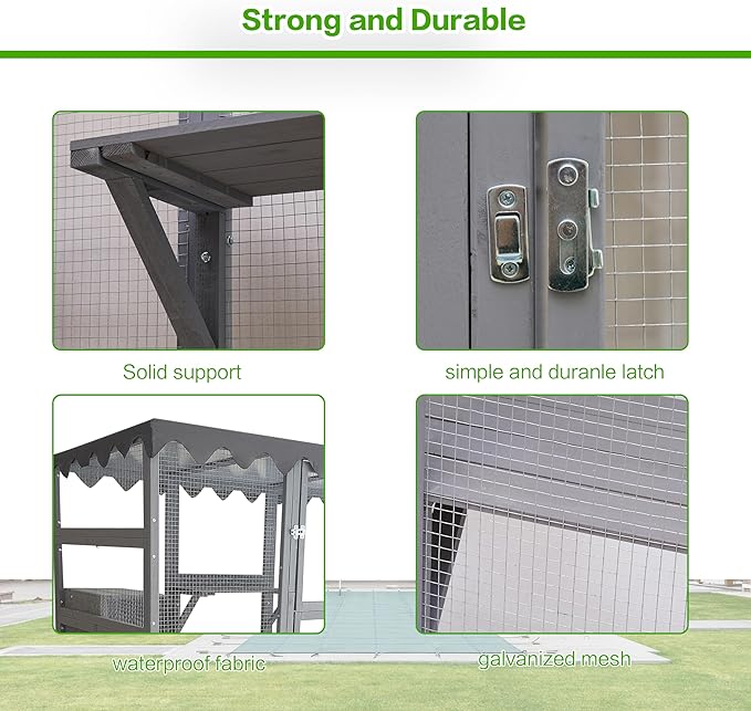 70 Inch Large Wooden Catio Outdoor & Indoor Cat Enclosure, Luxury Pet-House with Resting Box & 6 Jumping Platforms, Kitty Condo Shelter for Play, Weather Protection Asphalt Roof