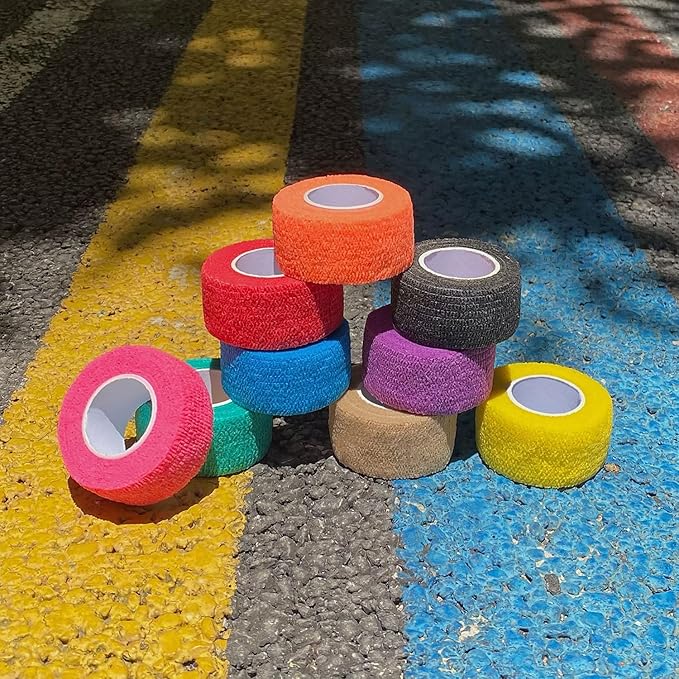 Self Adhesive Bandage Wrap, 9 Pack 1" x 5 Yards, Athletic Tape, Elastic Bandage, Self Stick Wrap for Ankle, Wrist, Finger, Sports (Multi Colors)