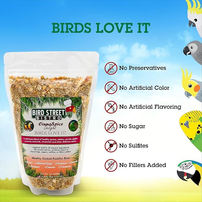 Parrot Food Sample 4 Pack - Parakeet Food - Cockatiel Food - Bird Food - Cooks in 3-15 min w/Natural & Organic Grains - Healthy, Non-GMO Fruits, Healthy Orientated Spices