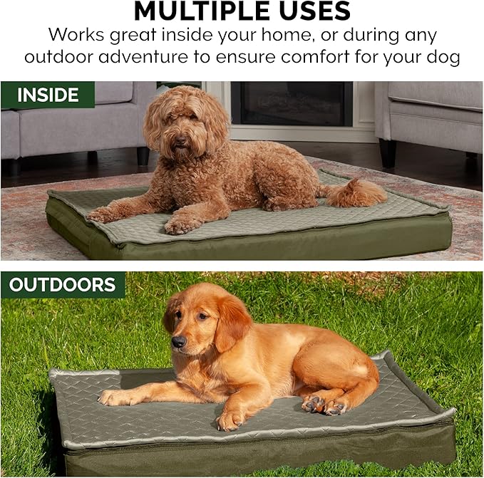 Furhaven Water-Resistant Orthopedic Dog Bed for Large Dogs w/ Removable Quilt Top & Washable Cover, For Dogs Up to 125 lbs - Indoor/Outdoor Quilt Top Convertible Mattress - Dark Sage, Jumbo Plus/XXL