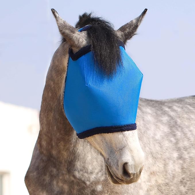 Harrison Howard All Round Mesh Horse Fly Mask UV Protective with Fleece Padded Edging Signature Blue M
