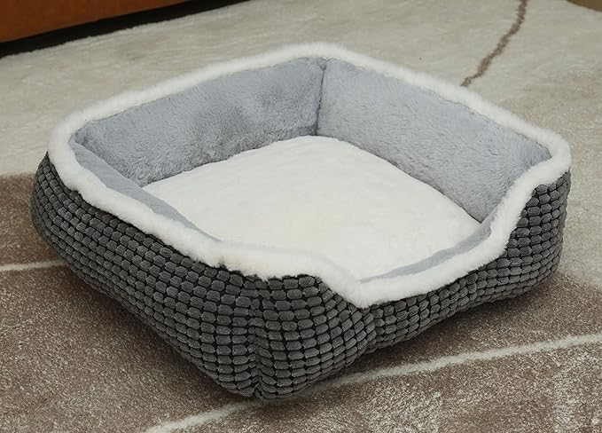 Dog Bed for Medium Size Dogs, Cute Cat Beds for Indoor Cats, Super Soft Washable Cat Bed with Anti-Slip & Water-Resistant Bottom, Luxury Durable Kitten Bed and Puppy Bed, Square Grey Animal Pet Beds