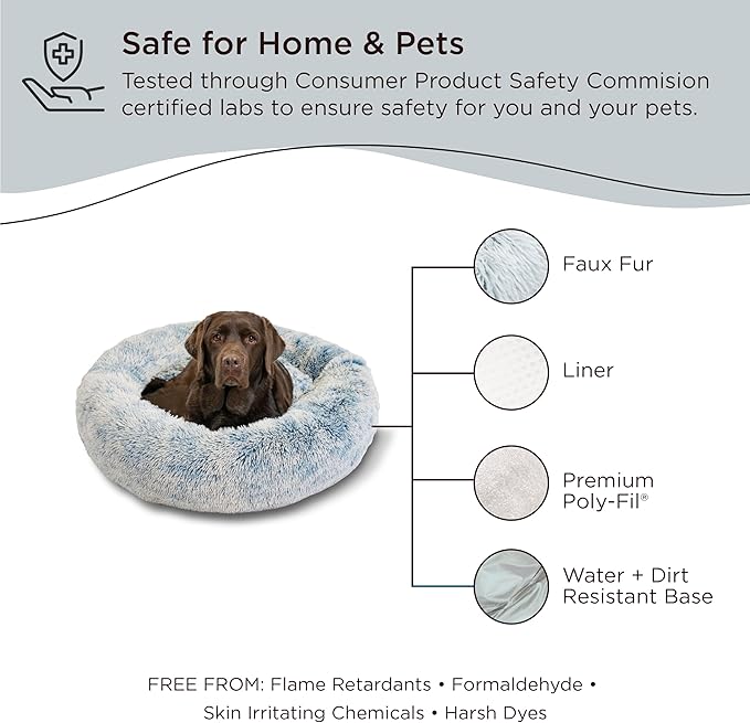 Best Friends by Sheri The Original Calming Donut Cat and Dog Bed in Shag Fur Denim, Large 36"