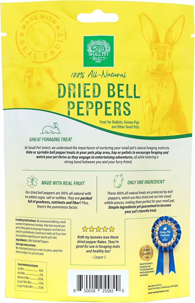 Small Pet Select - Dried Bell Pepper, a Natural Treat for Rabbits and Guinea Pigs, 2oz (Pack of 2)