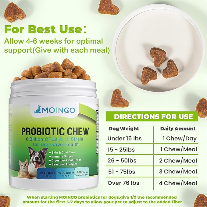 Probiotics for Dogs -Dog Probiotics with Digestive Enzymes for Enhanced Gut Flora, Digestive Health,Diarrhea Relief & Bowel Support - 180 Chicken Flavored Soft Chews for Pet Immune System (brown)