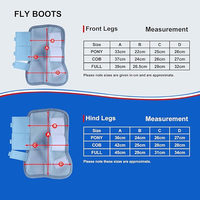 Horse Fly Boots - Fly Horse Boots Perfect for Equine Leg Wraps and Maximum Horse Fly Protection Set of 4 (Light Blue, Pony)