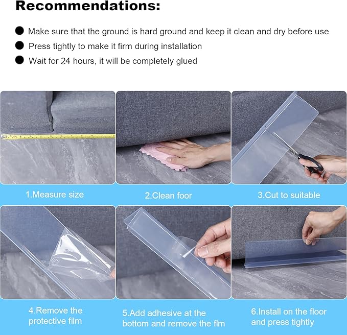 8 Pack Under Bed Blocker for Pets, Under Couch Blocker for Toys,Under Couch Furniture Blocker Barrier Stopper for Pets Cats Dogs 16" L X 7.87" H Clear PVC Couch Guards with Strong Adhesive