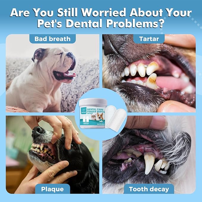 Pet Dental Care Finger Wipes, Pet Teeth Cleaning Wipes for Cats and Dogs, Dog Teeth Wipes, Freshen Breath, Reduce Plaque & Tartar, 50PCS