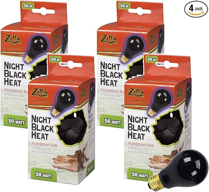 Zilla 4 Pack of Reptile Terrarium Heat Lamp Incandescent Bulbs, Night Black, 50W