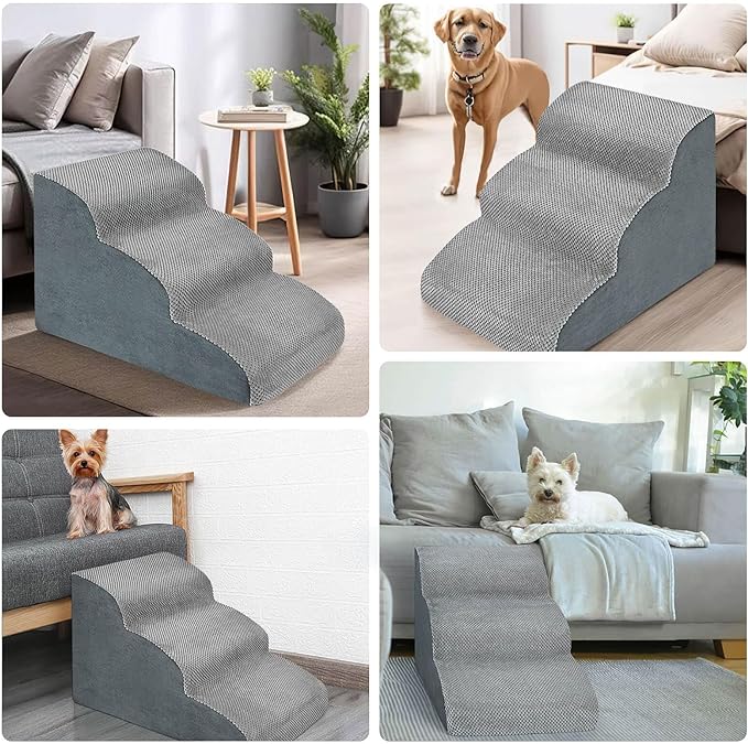 3 Steps High Density Foam Dog Stairs Ramps,Non-Slip Pet Steps for Older Dogs,Pet with Joint Pain, Sofa Bed Ladder for Cats
