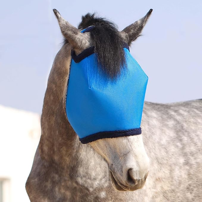 Harrison Howard All Round Mesh Horse Fly Mask UV Protective with Fleece Padded Edging Sky Blue L