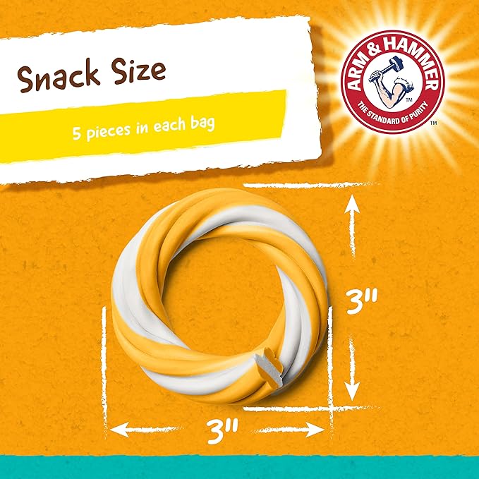 Arm & Hammer for Pets Ringers Dental Treats for Dogs | Dog Dental Chews Fight Bad Breath & Tartar Without Brushing | Fruity Banana Flavor in Dog Treat Bag, 5-Ct Dental Dog Chews, 24 Pack