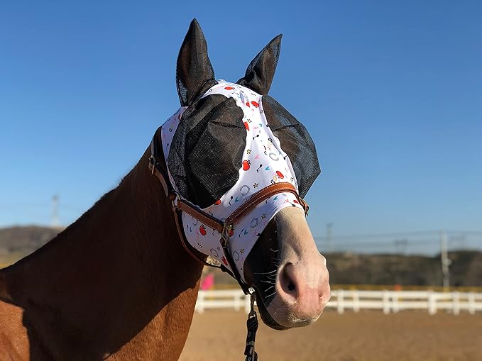 TGW RIDING Horse Fly Mask Super Comfort Horse Fly Mask Elasticity Fly Mask with Ears We Only Make Products That Horses Like (White, M)