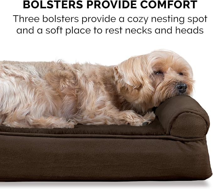 Furhaven Orthopedic Dog Bed for Large Dogs w/ Removable Bolsters & Washable Cover, For Dogs Up to 125 lbs - Plush & Suede Sofa - Espresso, Jumbo Plus/XXL