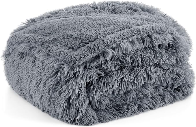 Bedsure Waterproof Dog Blankets for Large Dogs - Calming Cat Blanket for Couch Protector Washable, Long Faux Fur Pet Throw Blanket for Puppy, Reversible Furniture Protection, 50"x60", Grey