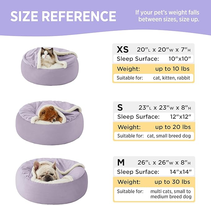 Lesure Medium Dog Bed with Cover Cave - Covered Round Dog Bed for Small and Medium Dogs, Machine Washable Burrow Pet Bed with Hooded Blanket, Cozy Cave Dog Bed with Anti-Slip Bottom, Purple 26"