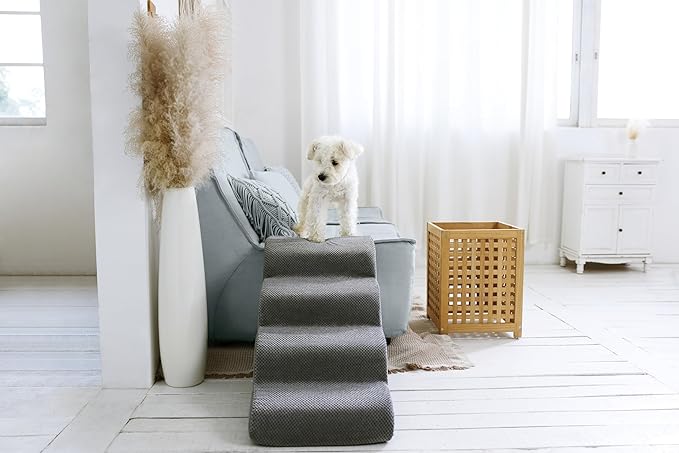 Dog Stairs for Small Dogs, JYpawsiepal dog steps for High Bed and Couch, Pet Ramp with High Density Foam, Non-Slip Balanced Indoor Pet Stairs 4 Step Pet Steps Grey