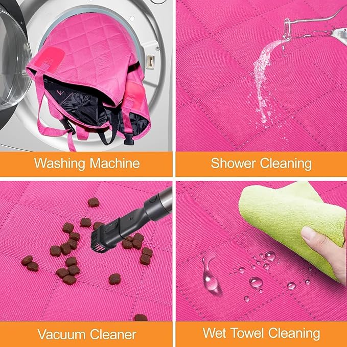 Dog Back Seat Cover Protector for Cars SUV and Trucks with Mesh Window, Scratchproof Nonslip and Waterproof Material Upgraded Version with Dog Leash(Pink)