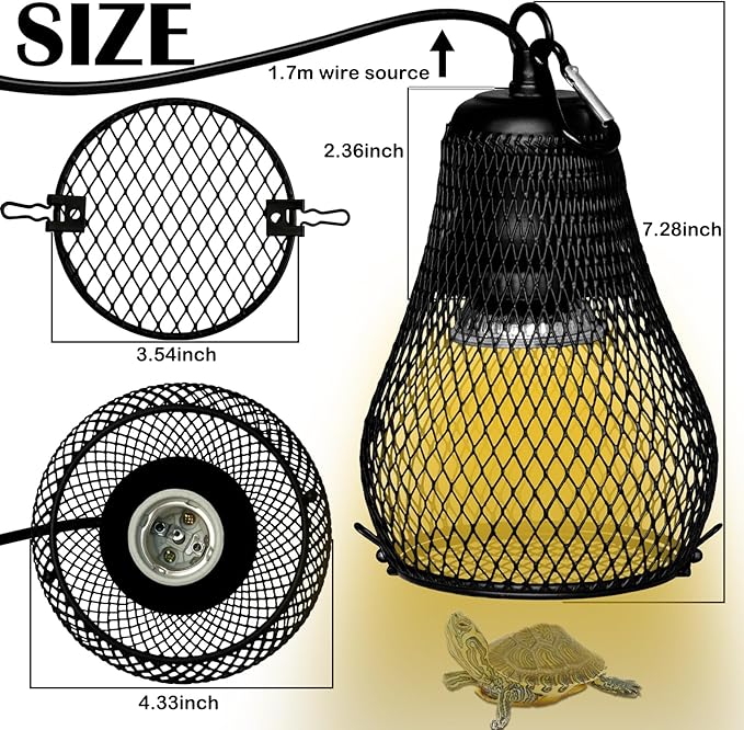 Reptile Heat Lamp,UVA UVB Reptile Light Anti-Scald Heater Guard Turtle Basking Heater Lamp with Guard for Lizard,Snake, Parakeets Parrots Chameleon, Amphibian Bird Supplies(2 Bulbs 25W+50W)