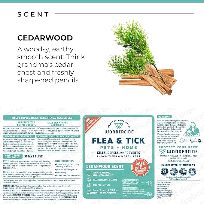Wondercide - Flea, Tick & Mosquito Spray for Dogs, Cats, and Home - Flea and Tick Killer, Control, Prevention, Treatment - with Natural Essential Oils - Pet and Family Safe - Cedarwood 32 oz