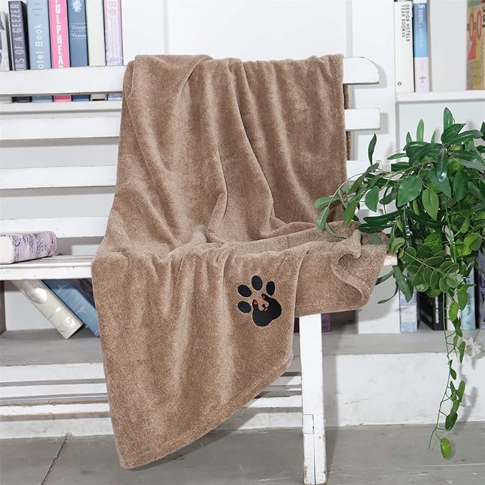 Extra Large Dog Towels for Drying Dogs Super Absorbent Soft Microfiber Pet Bath Grooming Towel for Dogs and Cats & Other Pets (XL-55" * 36", Brown)