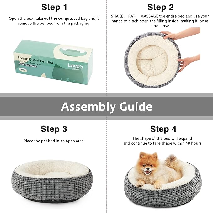 Love's cabin Round Donut Cat and Dog Cushion Bed, 20in Pet Bed for Cats or Small Dogs, Anti-Slip & Water-Resistant Bottom, Soft Durable Fabric Pet beds, Washable Luxury Cat & Dog Bed Grey Particle