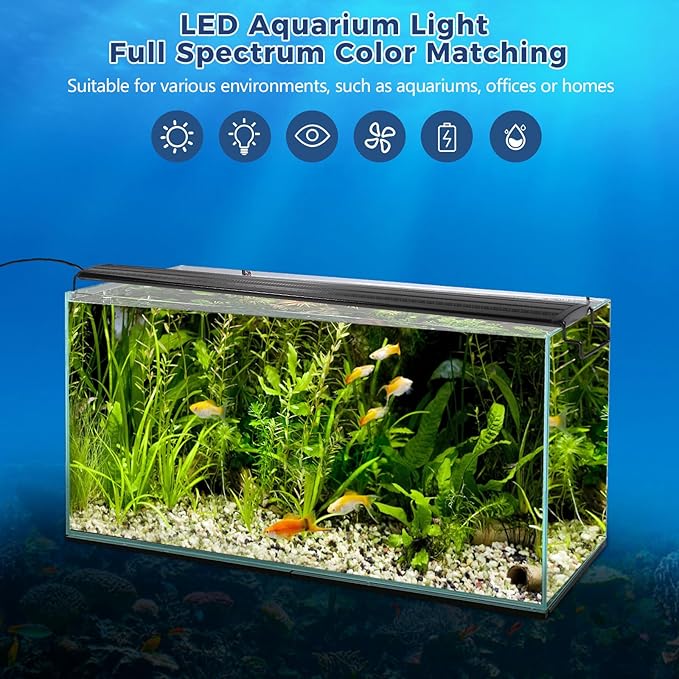 16W LED Aquarium Light for 24"-30" Fish Tank, Fish Tank Light with 10 Levels of Brightness, Full Spectrum Aquarium Light with White Blue Red Green LEDs, Fit for Fresh Water Fish Tank