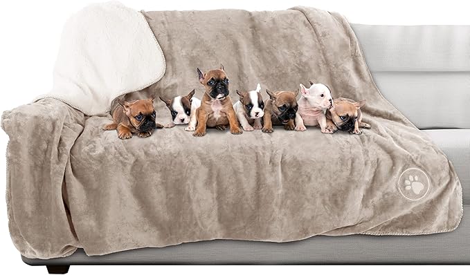 PETMAKER Waterproof Dog Blanket - 60x70-Inch Reversible Sherpa Dog Blanket for Couch, Bed, or Car - Protects from Spills, Stains, or Pet Fur (Tan)