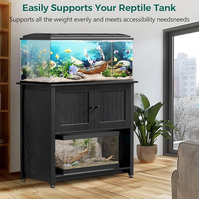 40-50 Gallon Fish Tank Stand with Cabinet, Metal Aquarium Stand for Accessories Storage, Reptile Tank Turtle Terrariums Table Bearable 1000LBS, Accommodates 2 Aquariums
