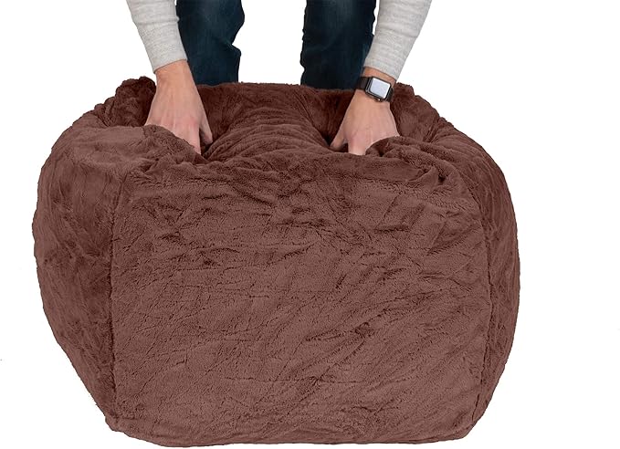 Furhaven Soft & Cozy Dog Bed for Large/Medium Dogs, Refillable w/ Removable Washable Cover & Liner, For Dogs Up to 55 lbs - Plush Faux Fur Bean Bag Style Ball Bed - Espresso, Large