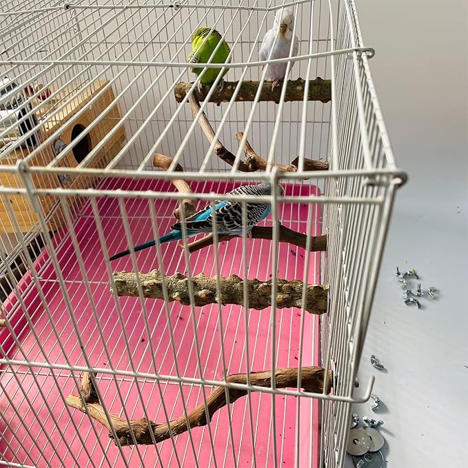 5PCS Bird Perch Stand Natural Wooden Parrot Stand Branch, 3 Grape Wood Perch, 2 Stand, Paw Grinding Fork Parakeet Chewing Stick Exercise Training Branches for Cockatiels, Small Birds