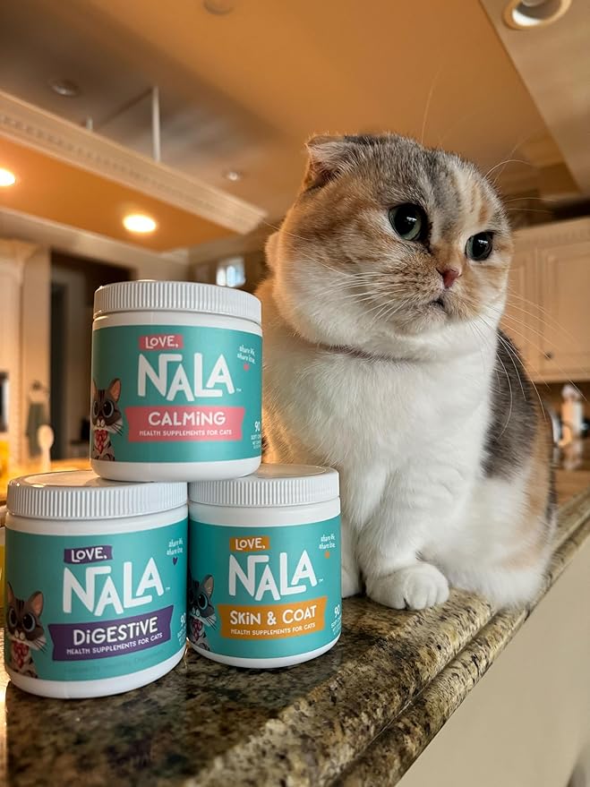LOVE, NALA - Calming Health Supplement for Cats - 90 Soft Chews - Chamomile, Valerian Root, L-Theanine, and L-Tryptophan - Natural Calming Aid - 3.2 oz