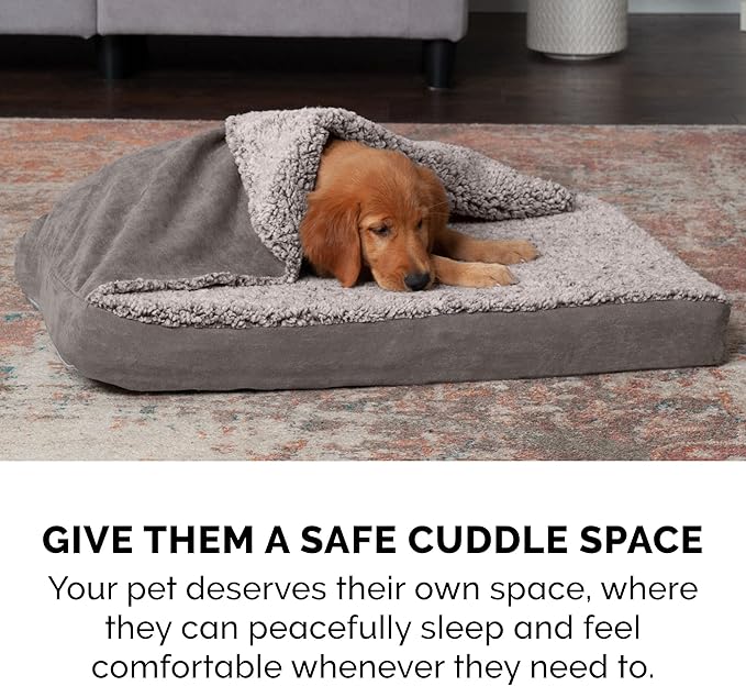 Furhaven Memory Foam Dog Bed for Large Dogs w/ Removable Washable Cover, For Dogs Up to 95 lbs - Berber & Suede Blanket Top Mattress - Gray, Jumbo/XL