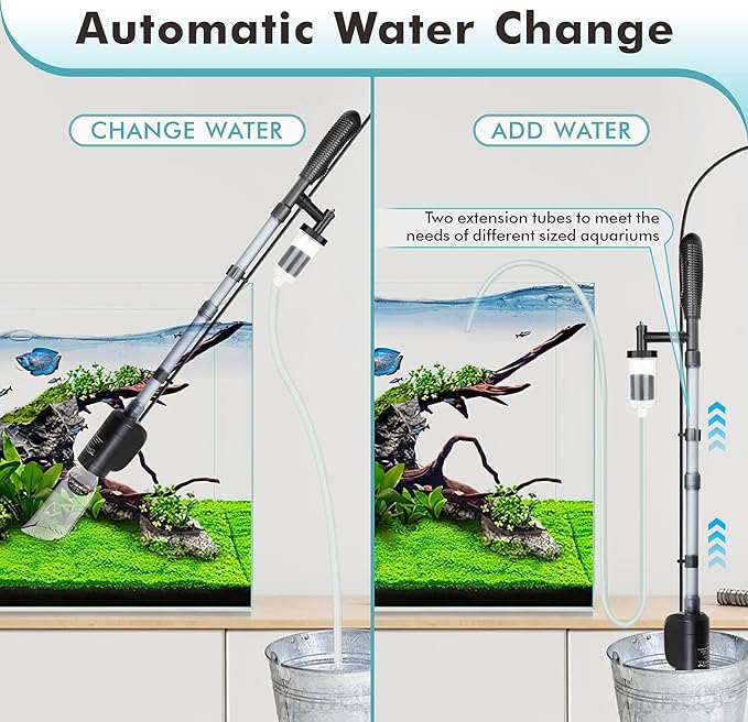 AQQA Aquarium Vacuum Gravel Cleaner Electric Fish & Turtle Tank Water Changer 6 in 1 Multi-functional Aquarium Cleaning Tools Set for Water Cleaning & Circulation (20W, 320GPH)