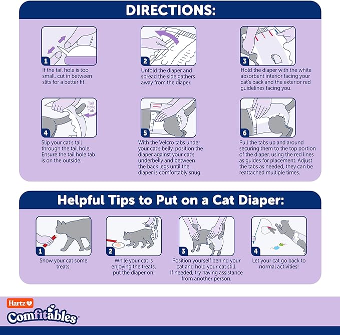 Hartz Disposable Cat Diapers, Size S 12 count, Comfortable & Secure Fit, Easy to Put On