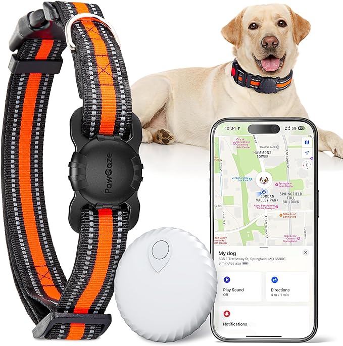 Dog Tracker Collar, No Monthly Fee Cat Tracker Collar(Only iOS), Compatible with Apple FindMy App, Reflective FinderTag Smart Collars, Anti-Lost, Key Finder for Pets/tems(NOT GPS)