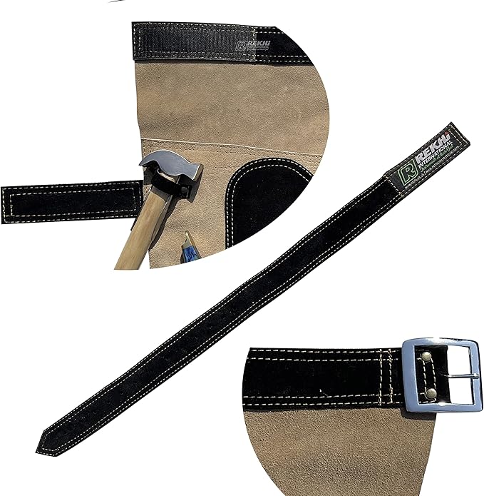 Rekhi Premium Full Suede Leather Farrier Apron Chaps for Men with Dual Hoof Knife Pockets and both side Horseshoe Nail Magnets and Hammer Loops for Professional Precision